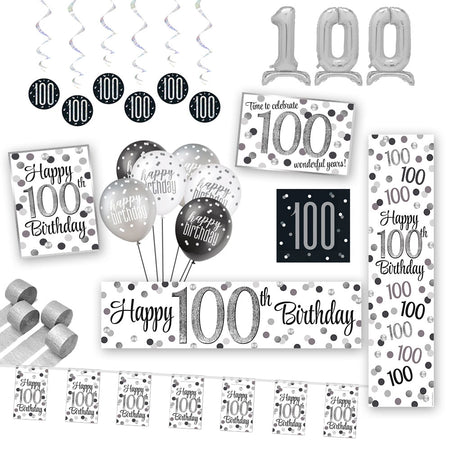 100th Birthday Silver Glitz Decoration Pack