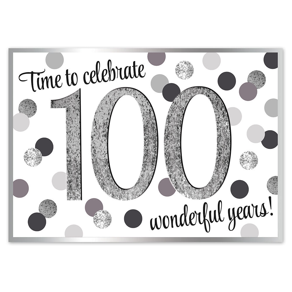 Silver Glitz 100th Birthday Time to Celebrate Poster - A3