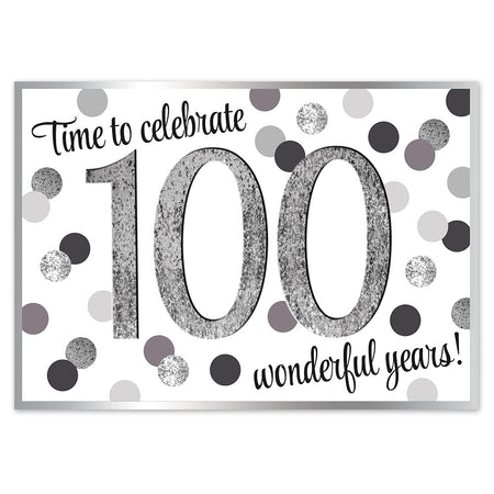 Silver Glitz 100th Birthday Time to Celebrate Poster - A3