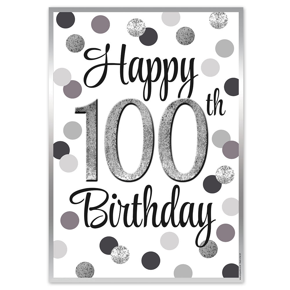 Silver Glitz 100th Birthday Poster - A3
