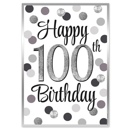 Silver Glitz 100th Birthday Poster - A3