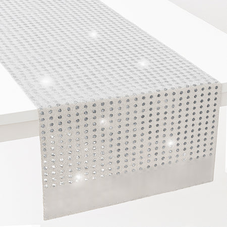 Silver Sequin Fabric Table Runner