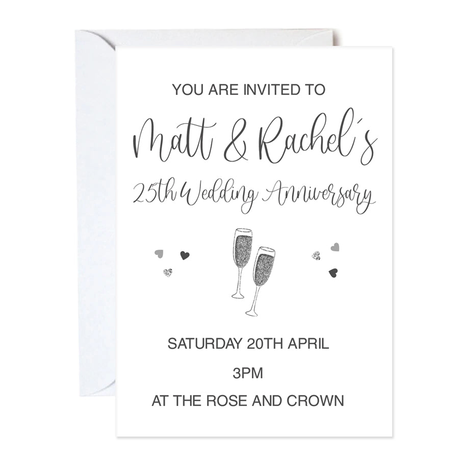 Silver 25th Anniversary Personalised Invitations - Pack of 16