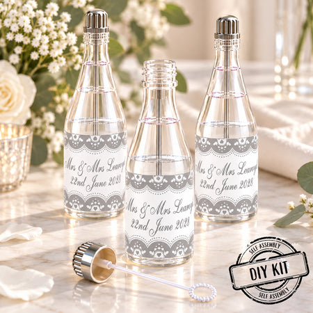 Silver Hearts Personalised Mini Champagne Bubbles - Pack of 16