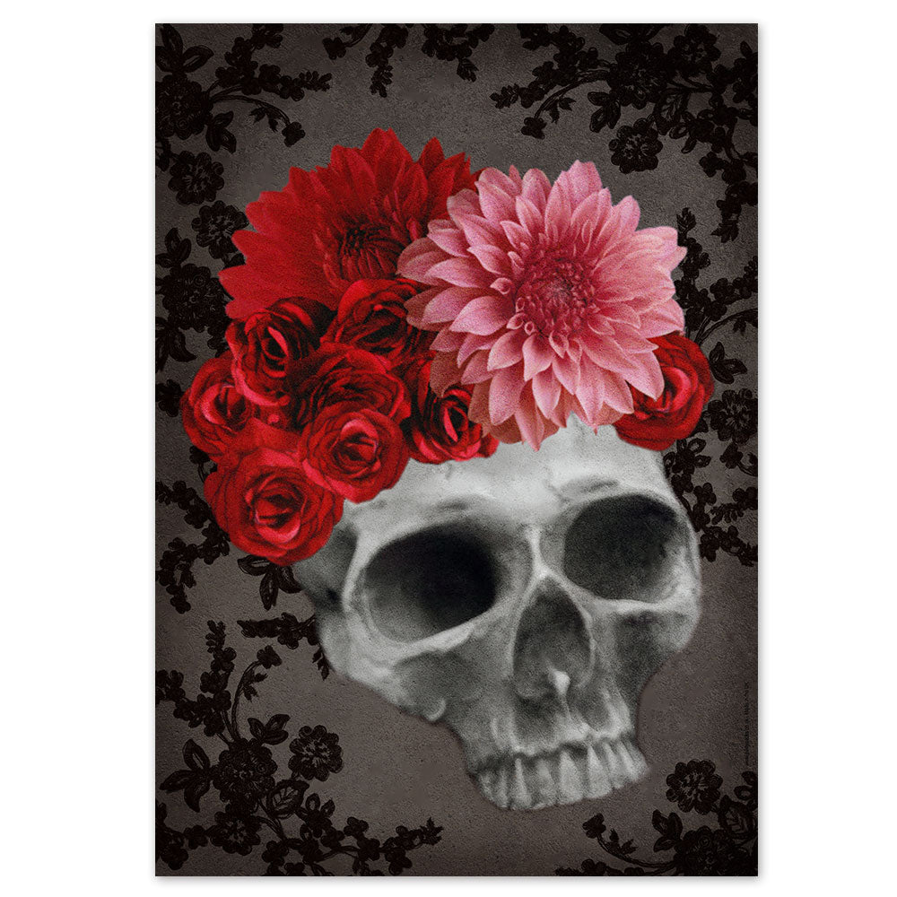 Gothic Skull with Flowers Poster - A3