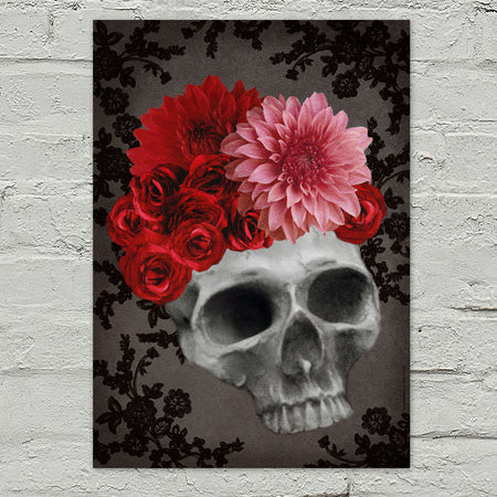Gothic Skull with Flowers Poster - A3