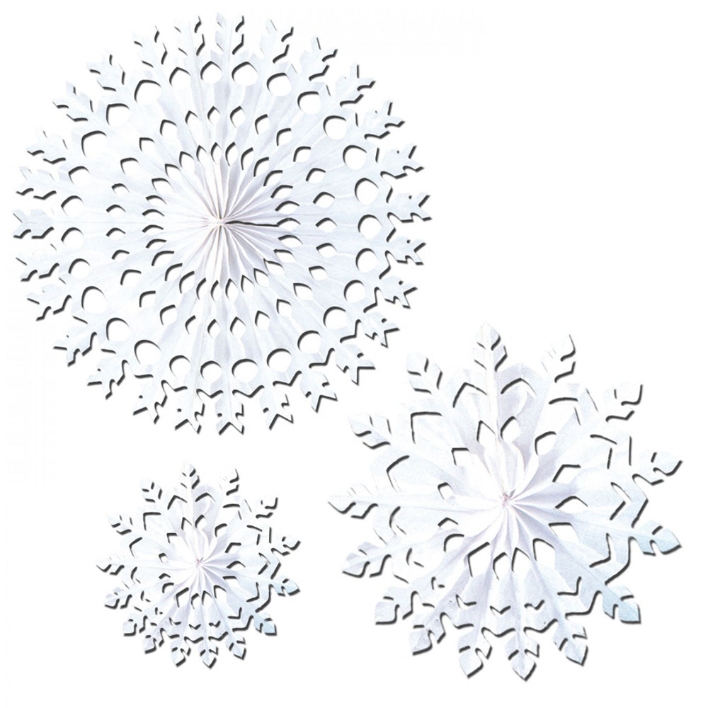 White Tissue Snowflake Fan Decoration - Assorted Designs - 15" - Each