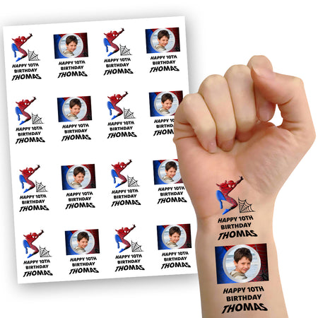 Personalised Spider-Hero Temporary Tattoos - Pack of 16