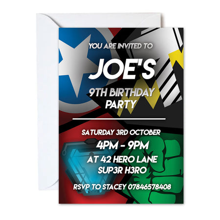 Superheroes Assemble Personalised Invitations - Pack of 16