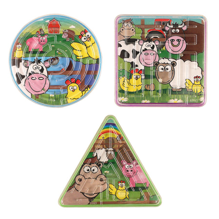 Mini Farm Maze Puzzle - 3 Assorted Designs - 5cm