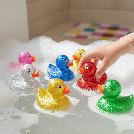 Mini Glitter Rubber Ducks - 6 Assorted Colours - 5cm - Each
