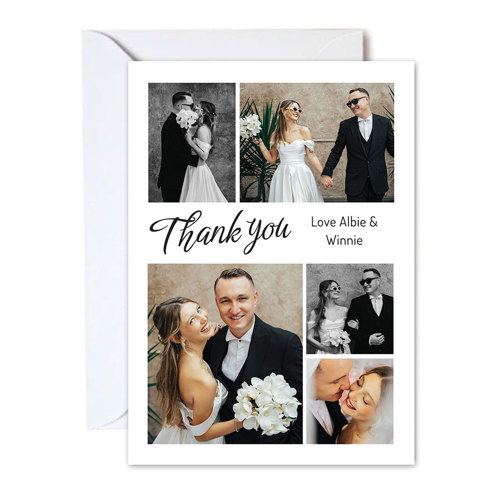 Personalised Multi 5 Photo Simple Thank you Cards - Pack of 8
