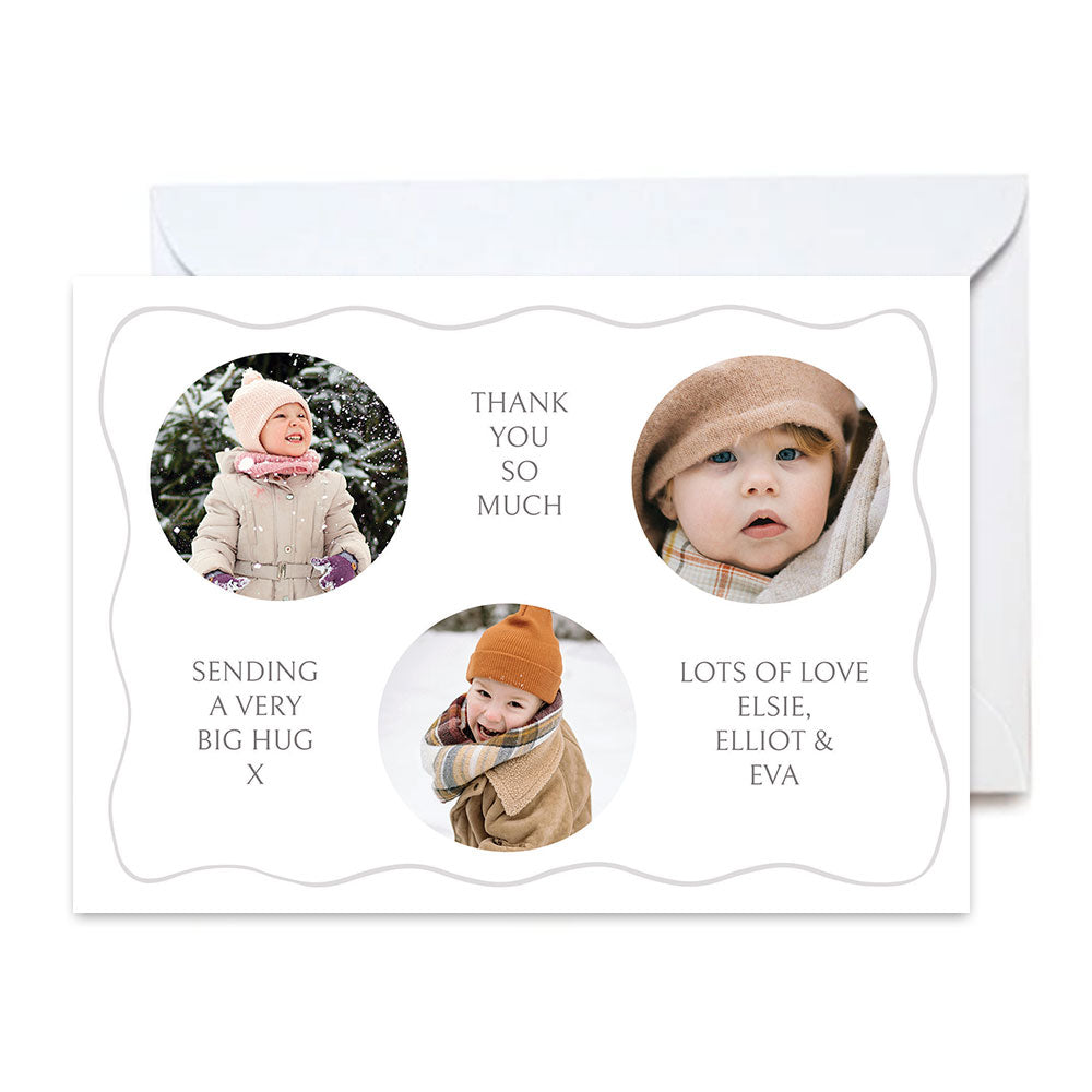 Personalised Multi 3 Photo Circle Landscape Thank you Cards - Pack of 8