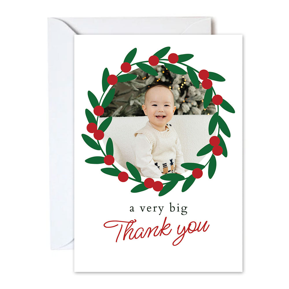 Personalised Modern Photo Christmas Wreath Thank you Cards - Pack of 8