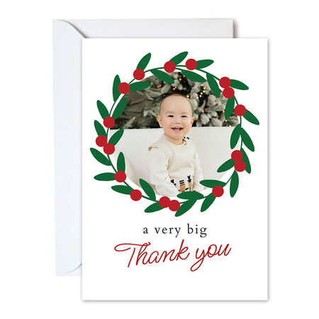 Personalised Modern Photo Christmas Wreath Thank you Cards - Pack of 8