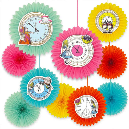 Alice Bright Clock Paper Fans - Pack of 10