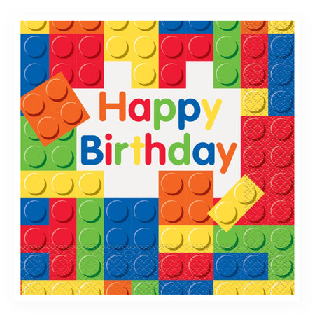 Building Blocks Happy Birthday Paper Napkins - 33cm - Pack of 16