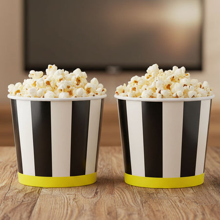 Black and White Stripe Popcorn Snack Buckets - 14cm - Pack of 2