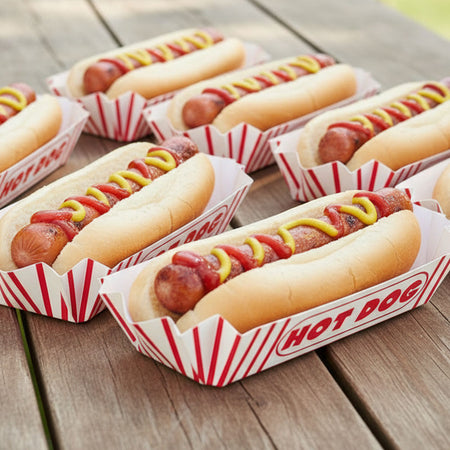 Red & White Striped Paper Hot Dog Trays - Pack of 8