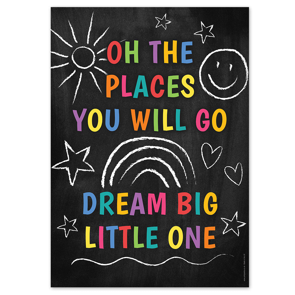 Oh the Places You'll Go Chalkboard Quote Poster - A3