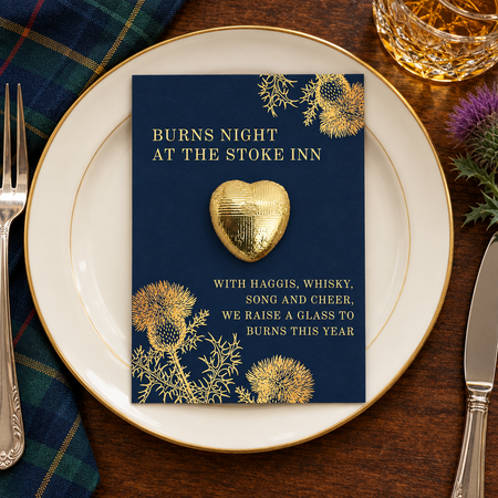 Personalised Burns Night Gold Thistle Favour Card - Pack of 8