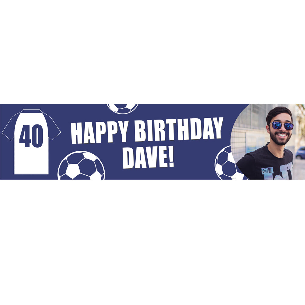 Navy and White Football Fan Photo Personalised Banner - 1.2m