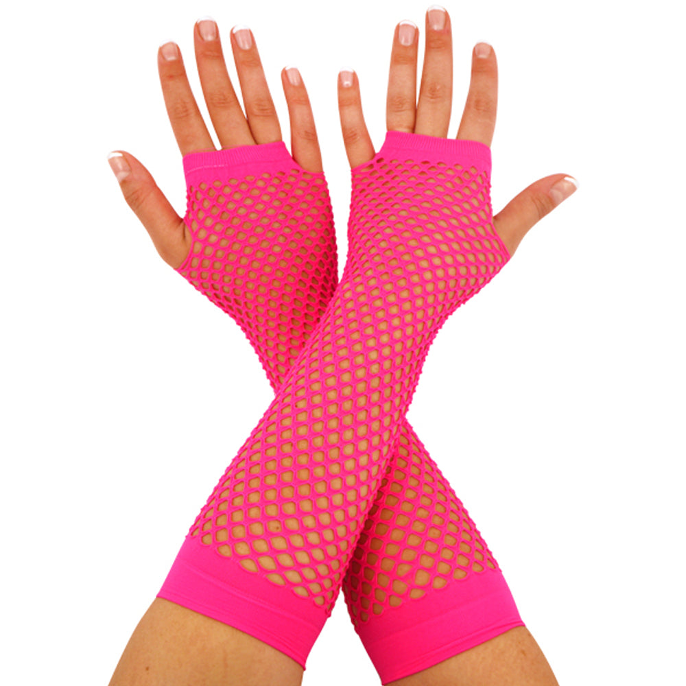 Pink Neon Fishnet Fingerless Gloves