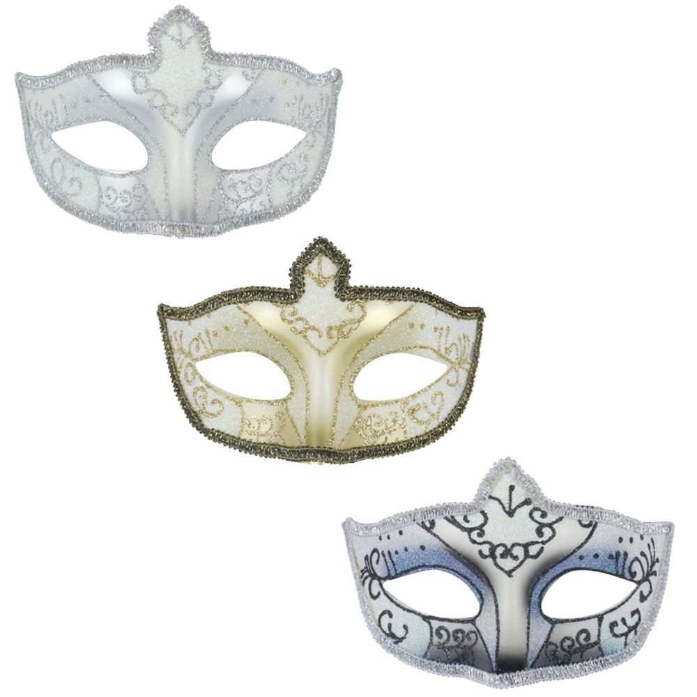 Glitter Eye Masks with Glitter Trim - 3 Assorted Colours - Each