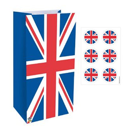 Union Jack Paper Party Bags with Stickers - Pack of 12