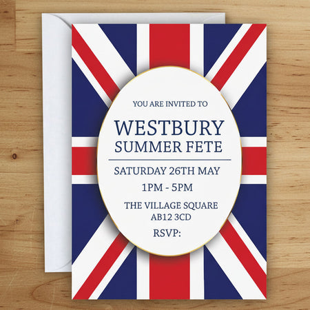 Personalised Union Jack British Party Invitations - Pack of 16