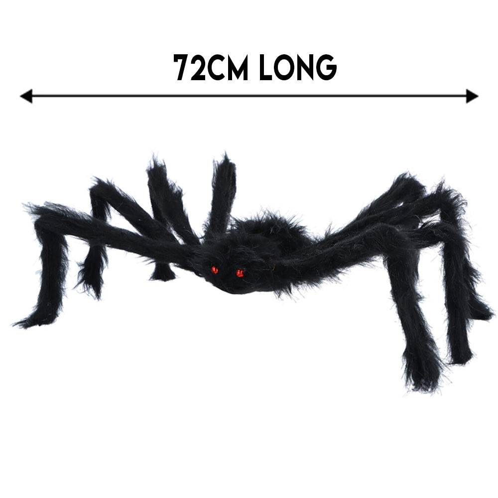 Large Furry Spider Halloween Decoration With Red Eyes - 72cm