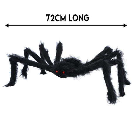 Large Furry Spider Halloween Decoration With Red Eyes - 72cm