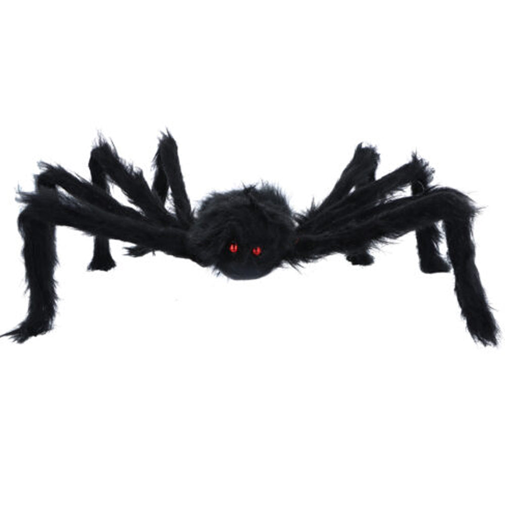 Large Furry Spider Halloween Decoration With Red Eyes - 72cm