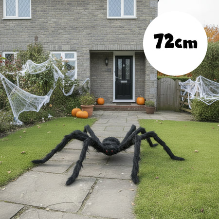 Large Furry Spider Halloween Decoration With Red Eyes - 72cm