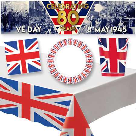 VE Day 80th Anniversary Tableware Pack for 8 - With FREE Banner!