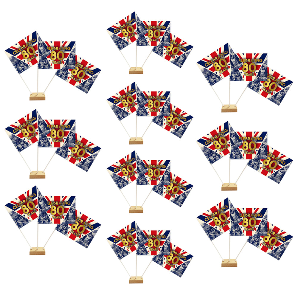 VE Day 80th Anniversary Paper Table Flags - 15cm on 30cm Pole - Pack of 30
