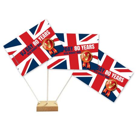 VJ Day 80th Anniversary Paper Table Flags - 15cm on 30cm Pole - Each