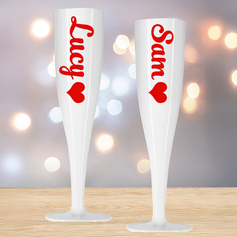 Valentine's Red Heart Personalised Champagne Glass White - 175ml - Each