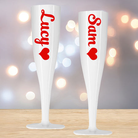 Valentine's Red Heart Personalised Champagne Glass White - 175ml - Each