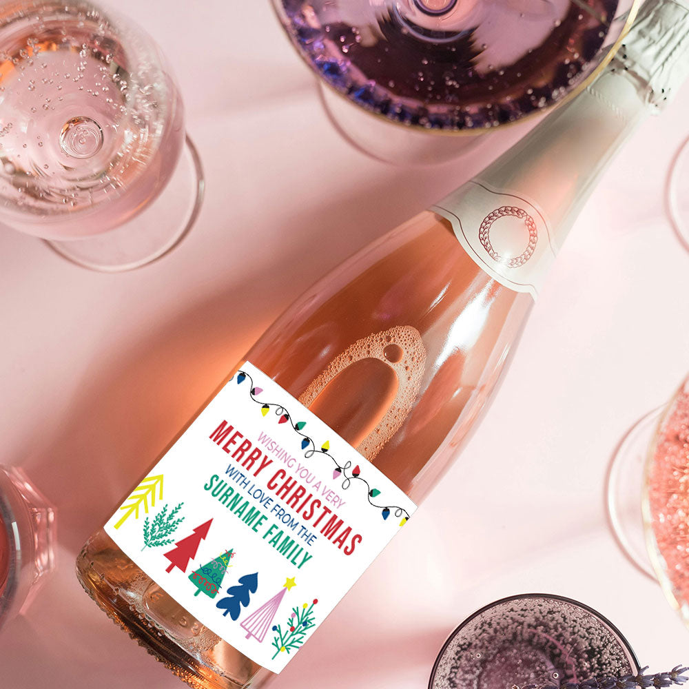 Personalised Vibrant Christmas Wine Bottle Lables - Sheet of 4