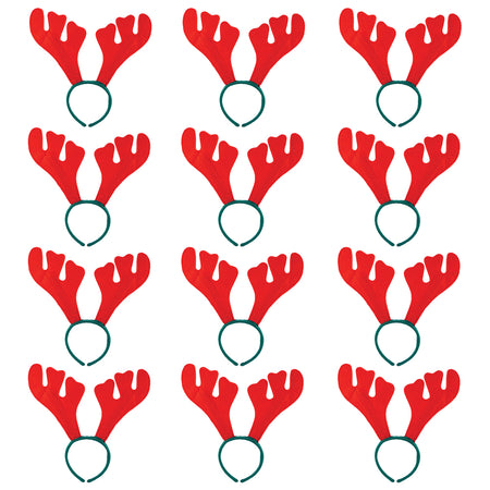 Reindeer Red & Green Antlers Headbands - Pack of 12