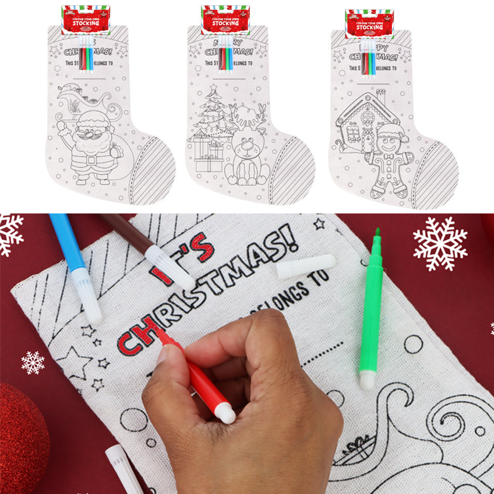 Colour in Your Own Christmas Stocking - Assorted Designs - 36cm - Each