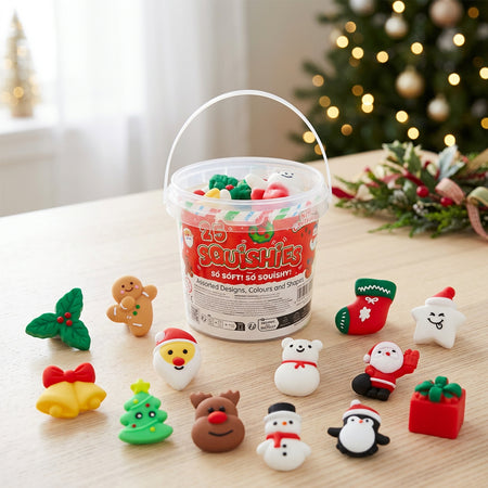 Assorted Christmas Squishies in a Bucket - 25 Pieces