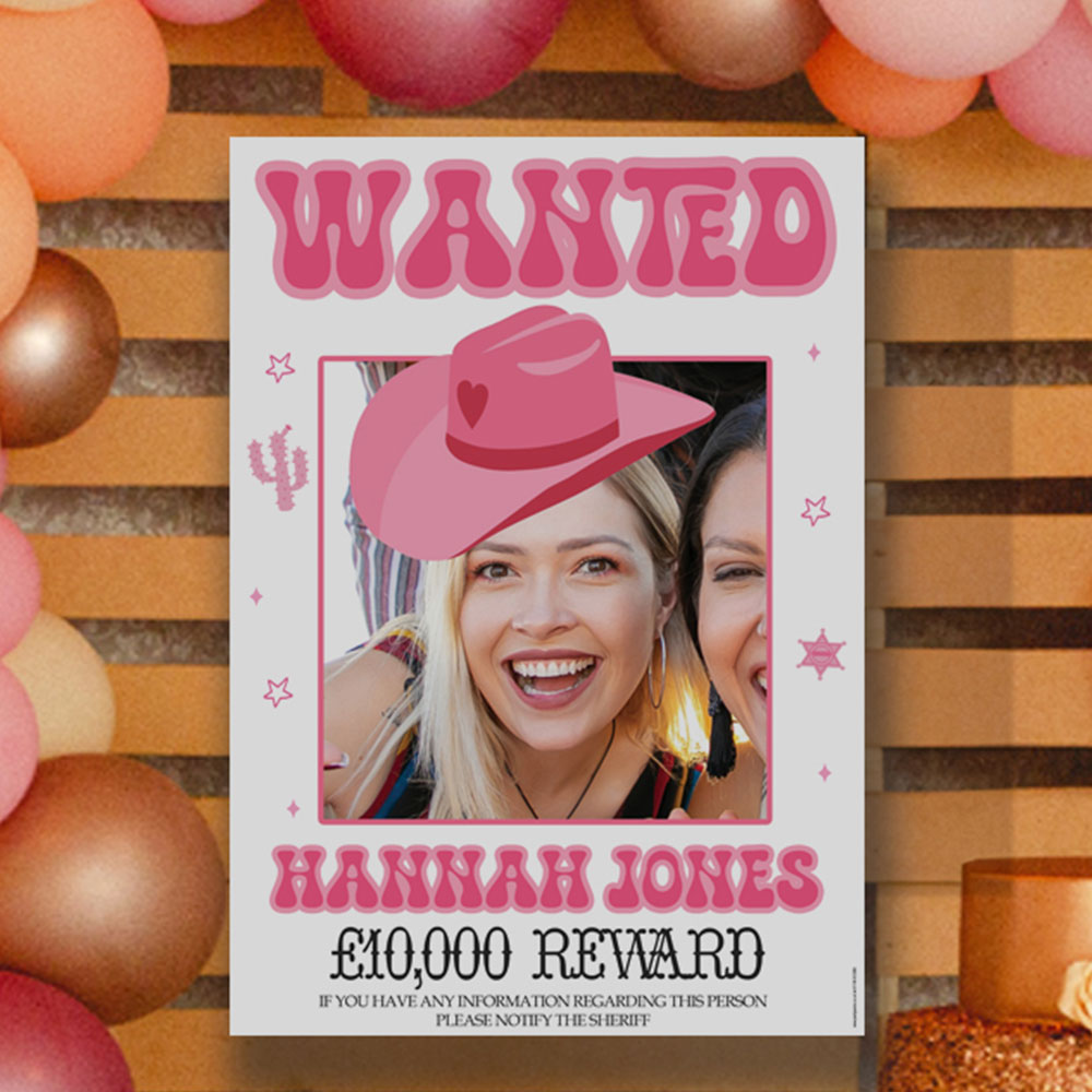 Pink Cowgirl Wanted Personalised Photo Poster A3 - Hen Party Decor ...