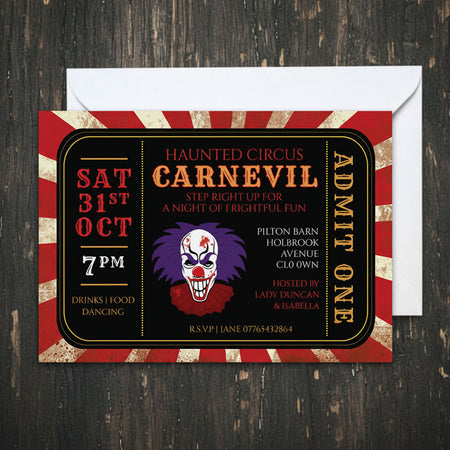 Twisted Circus Personalised Halloween Party Invitation - Pack of 16