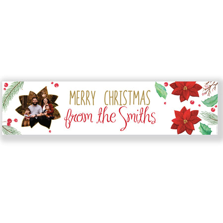 Holly & Poinsettia Christmas Personalised Photo Banner - 1.2m