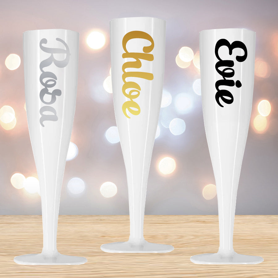 White Personalised Name Champagne & Prosecco Flute Glass - Choose Your Text Colour - 175ml - Each