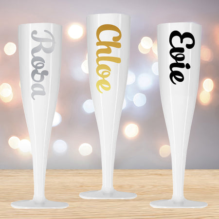 White Personalised Name Champagne & Prosecco Flute Glass - Choose Your Text Colour - 175ml - Each