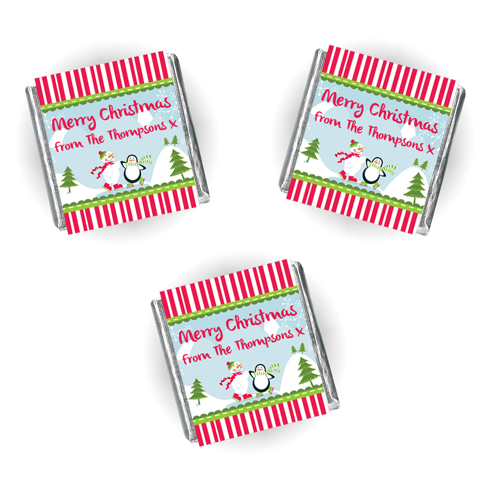 Winter Wonderland Christmas Personalised Square Chocolates - Pack of 16