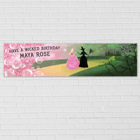 Witches Of Oz Green & Pink Themed Personalised Banner - 120cm x 30cm